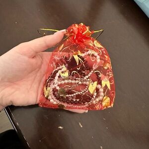 Red Organza Gift Bag with Beaded Jewelry